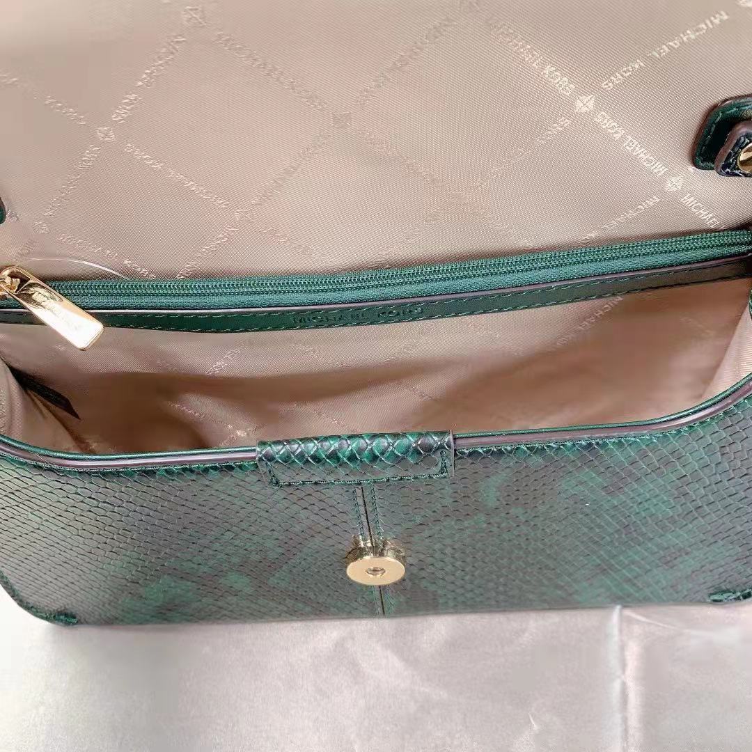 MICHAEL KORS 35F1G6SL3G Sonia Medium Snake Embossed Faux Leather Shoulder Bag In Racing Green MICHAEL KORS 35F1G6SL3G Sonia Medium Snake Embossed Faux Leather Shoulder Bag In Racing Green